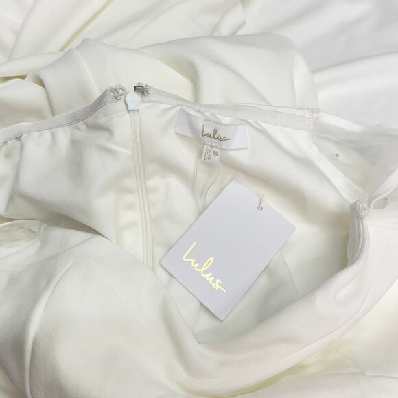 Lulus Eternally Beloved White Mesh Off-the-Shoulder Pearl Maxi Dress M NWT - Picture 10 of 10